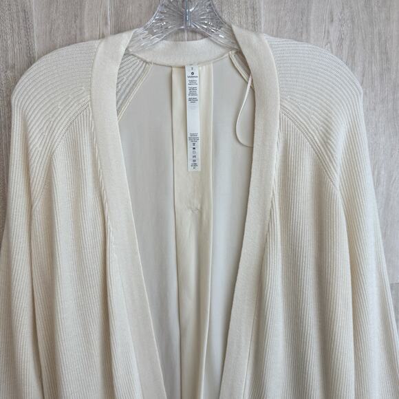 Lululemon Cardigan Womens Size 2 Still At Ease Wrap Ivory Cashmere Blend FLAW - Picture 9 of 16